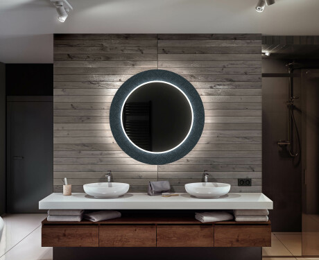 Rundt dekorativt spejl med LED baggrundsbelysning til badeværelset - elegant #12
