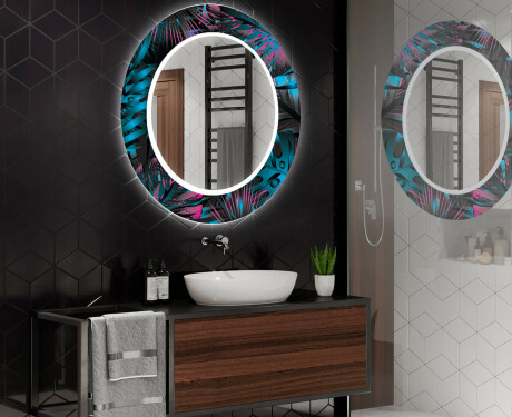 Rundt dekorativt spejl med LED baggrundsbelysning til badeværelset - fluo tropic #2