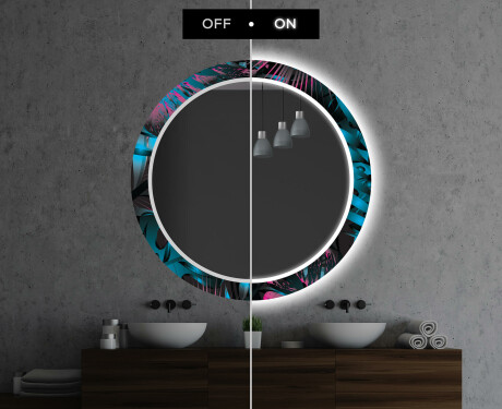 Rundt dekorativt spejl med LED baggrundsbelysning til badeværelset - fluo tropic #7