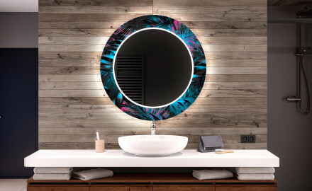 Dekorations spejl rundt badeværelse med LED - Fluo tropic