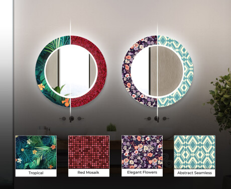 Rundt designer spejl med lys til badeværelse - Golden lines #6