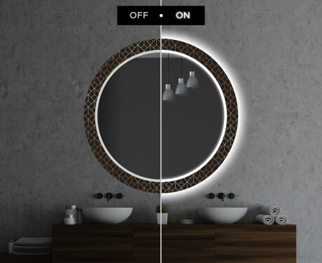 Rundt dekorativt spejl med LED baggrundsbelysning til badeværelset - golden lines #7