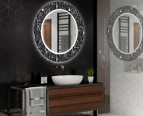 Rundt designer spejl med lys til badeværelse - Gothic #2