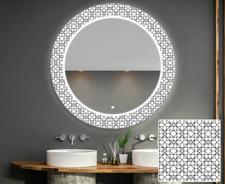 Dekorations spejl rundt badeværelse med LED - Industrial