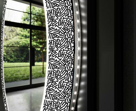 Rundt dekorativt spejl med LED baggrundsbelysning til badeværelset - letters #11