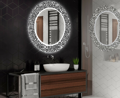 Rundt dekorativt spejl med LED baggrundsbelysning til badeværelset - letters #2