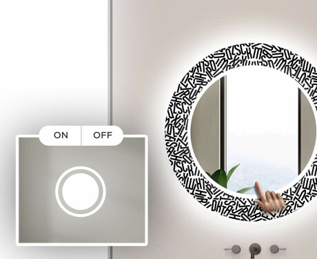Rundt designer spejl med lys til badeværelse - Letters #4