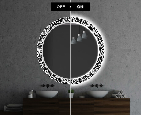 Rundt designer spejl med lys til badeværelse - Letters #7