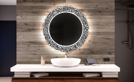 Rundt designer spejl med lys til badeværelse - Letters