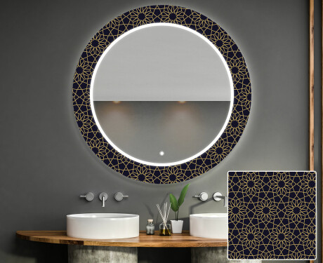 Dekorations spejl rundt badeværelse med LED - Ornament #1
