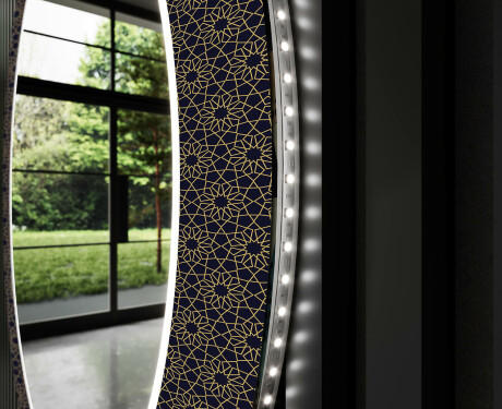 Rundt dekorativt spejl med LED baggrundsbelysning til badeværelset - ornament #11