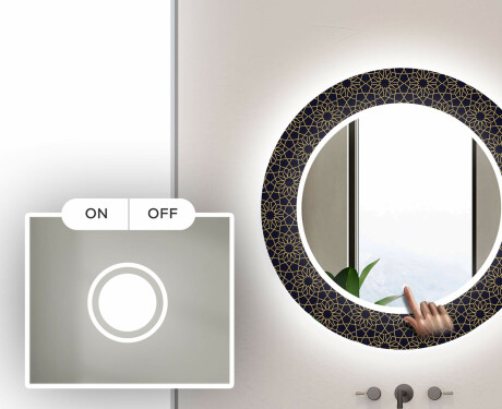 Dekorations spejl rundt badeværelse med LED - Ornament #3