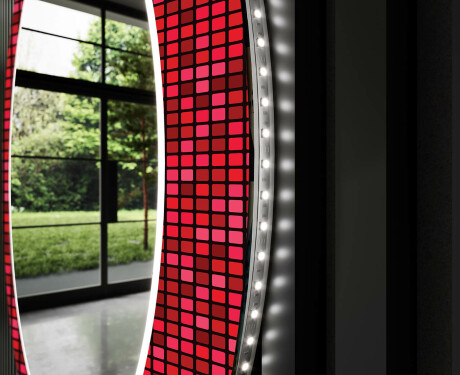 Dekorations spejl rundt badeværelse med LED - Red mosaic #11