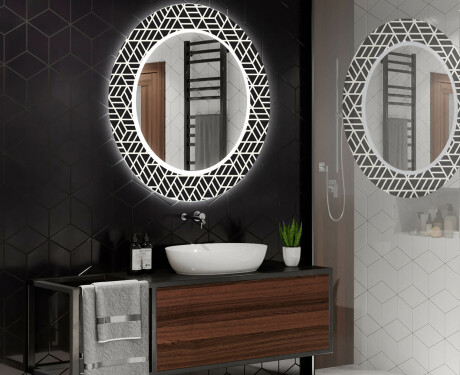 Rundt dekorativt spejl med LED baggrundsbelysning til badeværelset - triangless #2