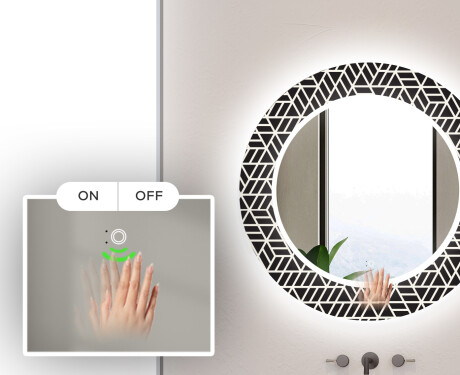 Rundt designer spejl med lys til badeværelse - Triangless #5