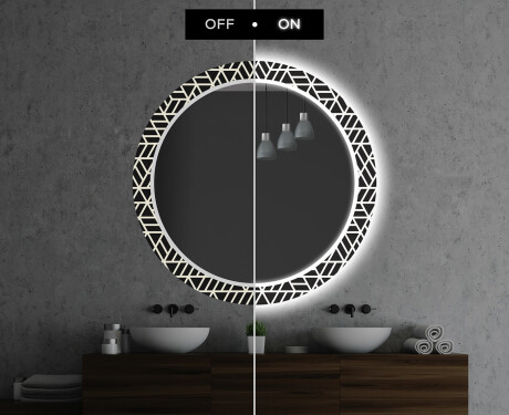 Rundt dekorativt spejl med LED baggrundsbelysning til badeværelset - triangless #7