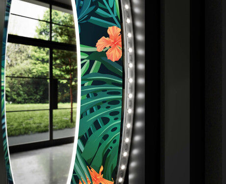 Rundt designer spejl med lys til badeværelse - Tropical #11