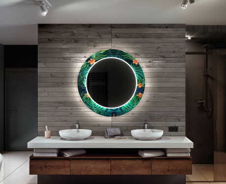 Rundt dekorativt spejl med LED baggrundsbelysning til badeværelset - tropical #12
