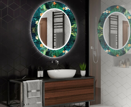 Rundt dekorativt spejl med LED baggrundsbelysning til badeværelset - tropical #2