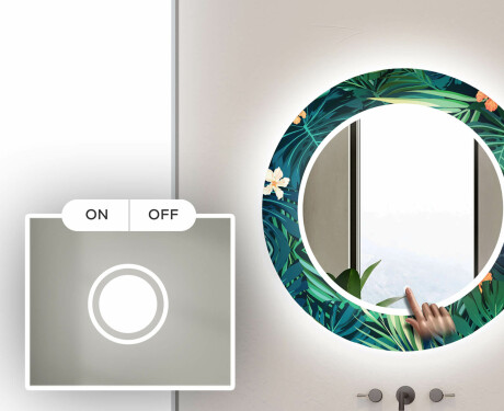 Rundt dekorativt spejl med LED baggrundsbelysning til badeværelset - tropical #4