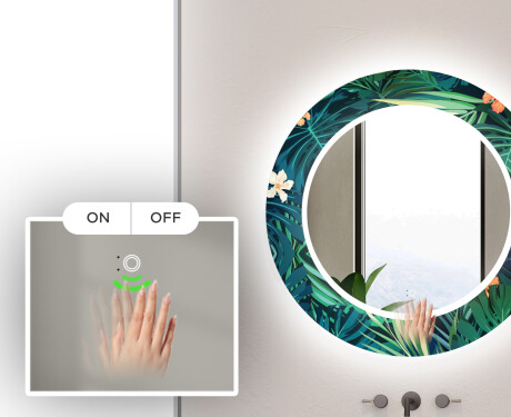 Rundt designer spejl med lys til badeværelse - Tropical #5
