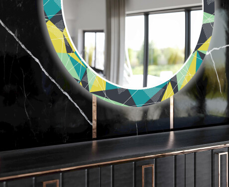 Rundt dekorative vægspejle over spisebord med LED lys - Abstract geometric #11