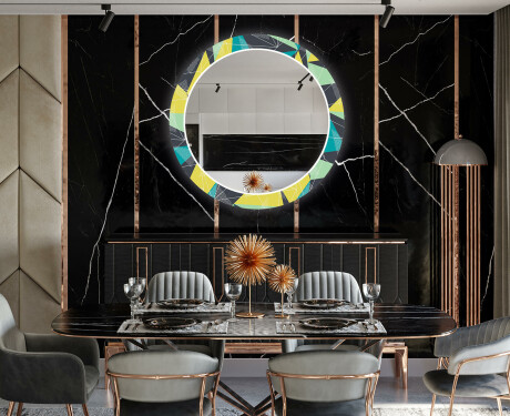 Rundt dekorativt spejl med LED baggrundsbelysning til spisestuen - abstract geometric #12