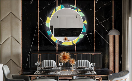 Rundt dekorative vægspejle over spisebord med LED lys - Abstract geometric