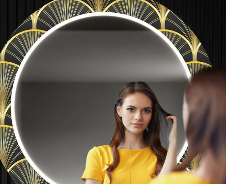 Rundt designer spejl med lys til entre - Art deco #12