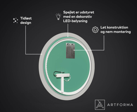 Rundt designer spejl med lys til entre - Art deco #3
