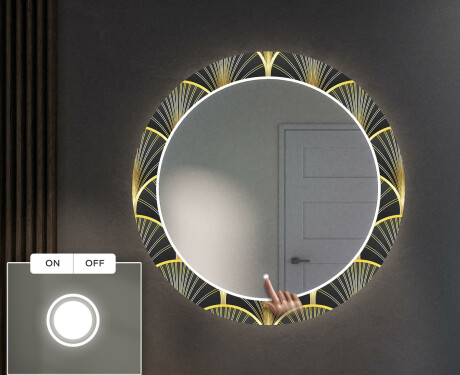 Rundt designer spejl med lys til entre - Art deco #4