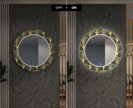 Rundt dekorativt spejl med LED baggrundsbelysning til entreen - art deco #7