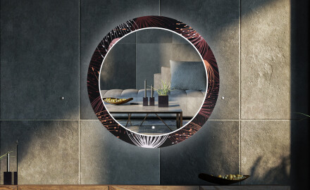 Rundt dekorativt spejl med LED baggrundsbelysning til stuen - dandelion