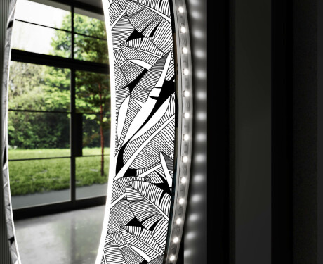 Rundt dekorativt spejl med LED baggrundsbelysning til stuen - black and white jungle #11