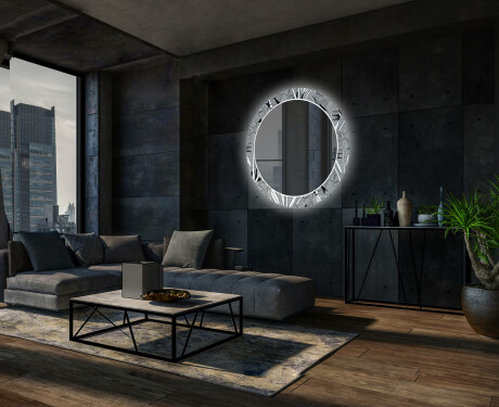Rundt dekorativt spejl med LED baggrundsbelysning til stuen - black and white jungle #12