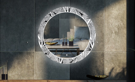 Rundt dekorativt spejl med LED baggrundsbelysning til stuen - black and white jungle