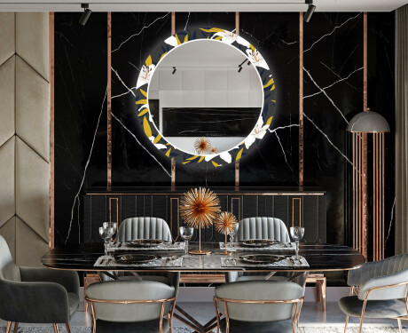 Rundt dekorative vægspejle over spisebord med LED lys - Bells flowers #12