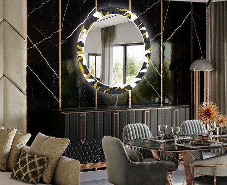 Rundt dekorativt spejl med LED baggrundsbelysning til spisestuen - bells flowers #2