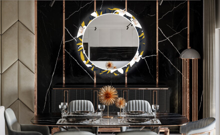 Rundt dekorative vægspejle over spisebord med LED lys - Bells flowers