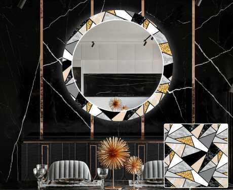 Dekorations spejl rundt spisebord med LED - Marble pattern