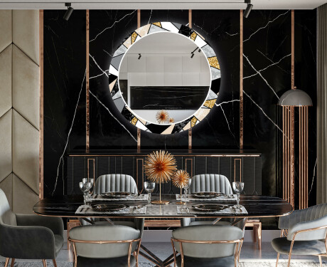 Rundt dekorativt spejl med LED baggrundsbelysning til spisestuen - marble pattern #12