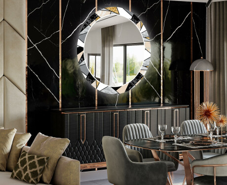 Dekorations spejl rundt spisebord med LED - Marble pattern #2