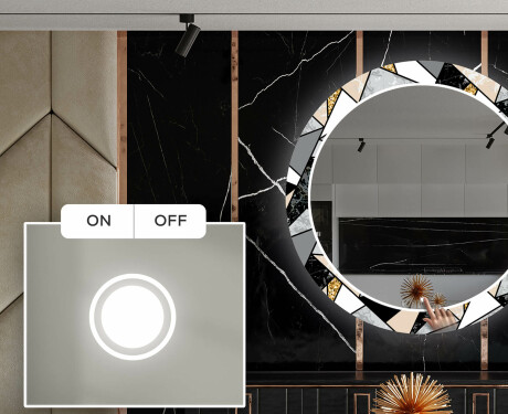 Rundt dekorativt spejl med LED baggrundsbelysning til spisestuen - marble pattern #4