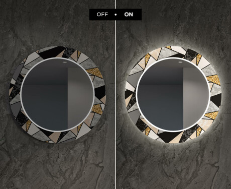 Dekorations spejl rundt spisebord med LED - Marble pattern #7