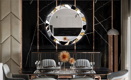 Dekorations spejl rundt spisebord med LED - Marble pattern