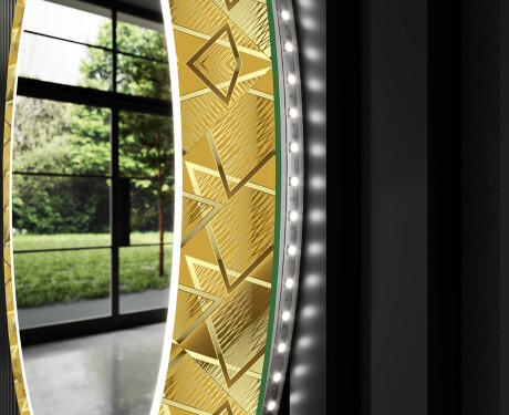 Rundt dekorativt spejl med LED baggrundsbelysning til entreen - gold triangles #11