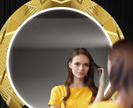 Rundt dekorativt spejl med LED baggrundsbelysning til entreen - gold triangles #12