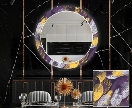 Rundt dekorativt spejl med LED baggrundsbelysning til spisestuen - round stamp #1