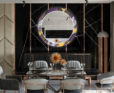 Rundt dekorativt spejl med LED baggrundsbelysning til spisestuen - round stamp #12