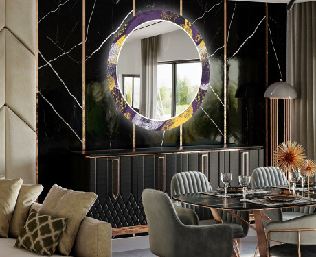 Rundt dekorativt spejl med LED baggrundsbelysning til spisestuen - round stamp #2